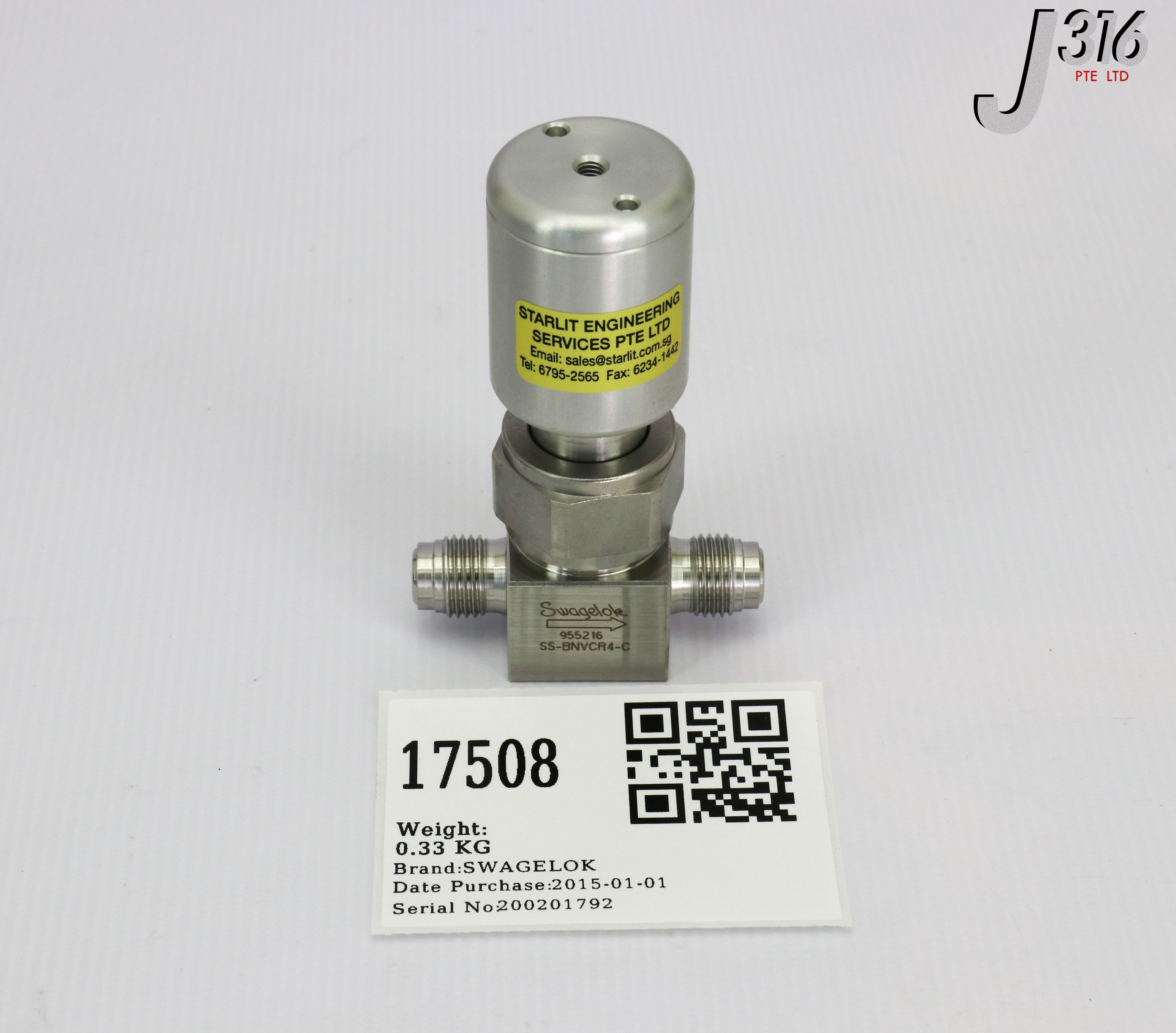 17508 SWAGELOK BELLOW SEATED VALVE, 1/4